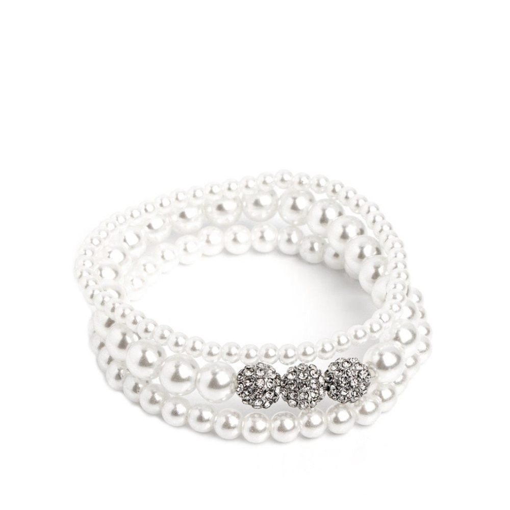 Paparazzi Silver White Pearl Bracelet with Vintage Charm Showy Soprano Fashion